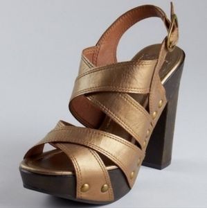 Lucky Brand Tessa Metallic Gold High Heel Platform Sandal 8.5 Chunky NEW NWT